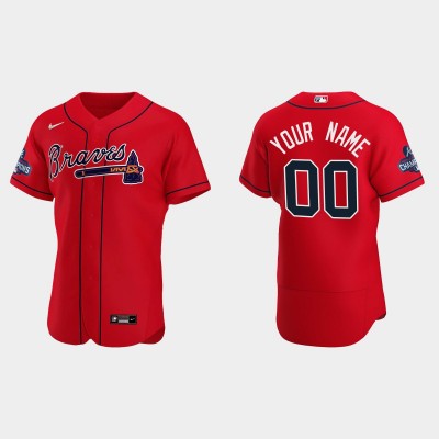 Atlanta Braves Custom Men's Nike 2021 World Series Champions Patch MLB Authentic Player Jersey Red